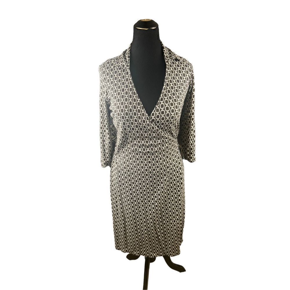 Ann Taylor surplice espresso brown chain wrap cotton collar dress size 6